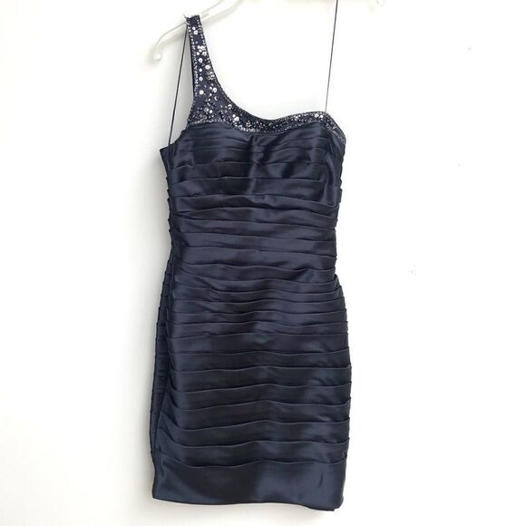 Adrianna Papell Navy One Shoulder Rouched Dress 8P - Picture 1 of 9